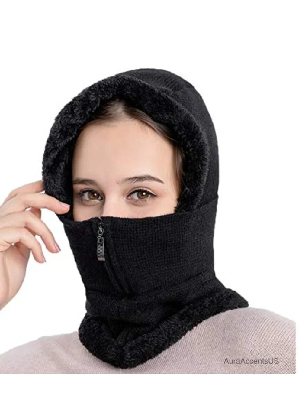 Women's Fleece Lined Windproof Balaclava Hooded Winter Hat
